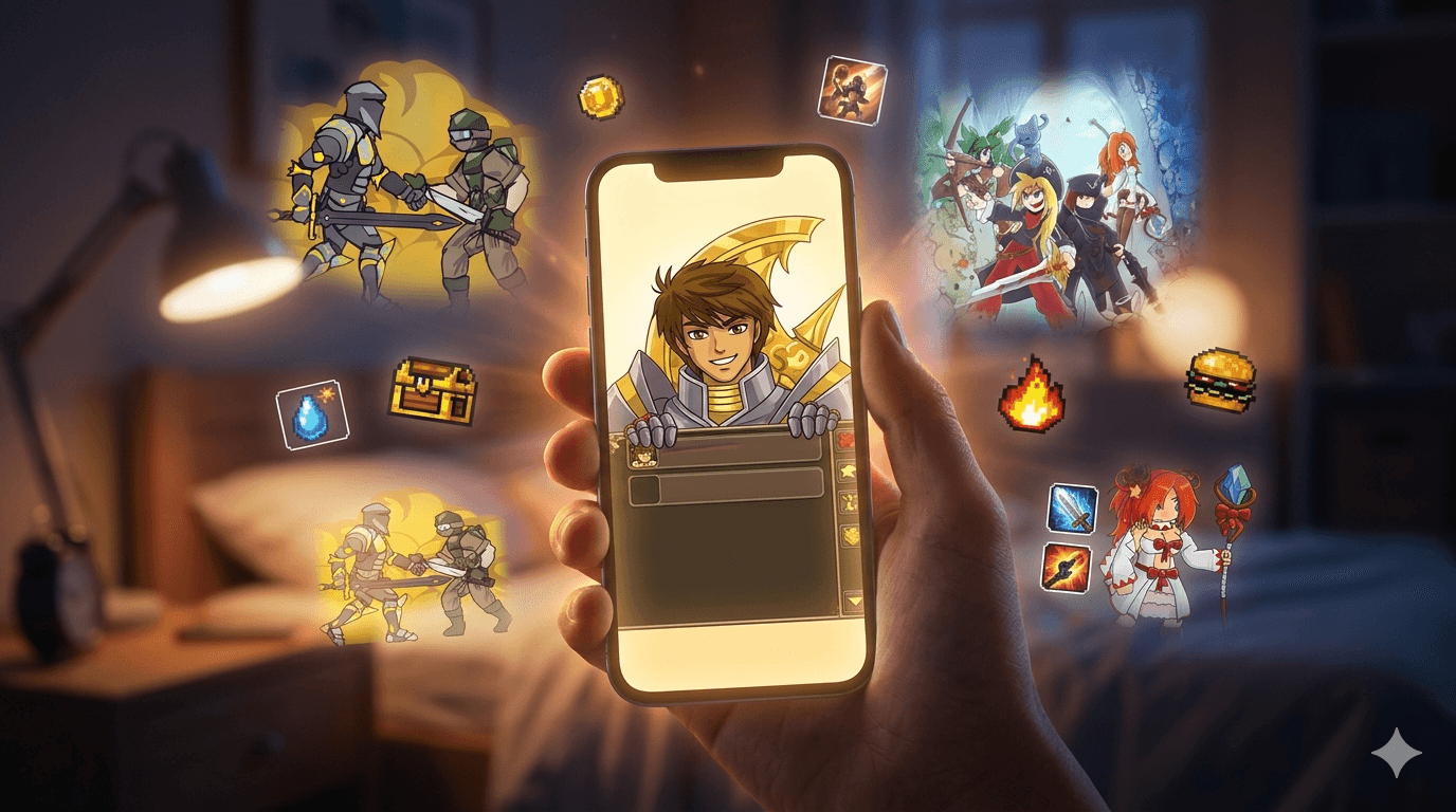 A nostalgic mobile-gaming visual representing childhood Flash game memories.